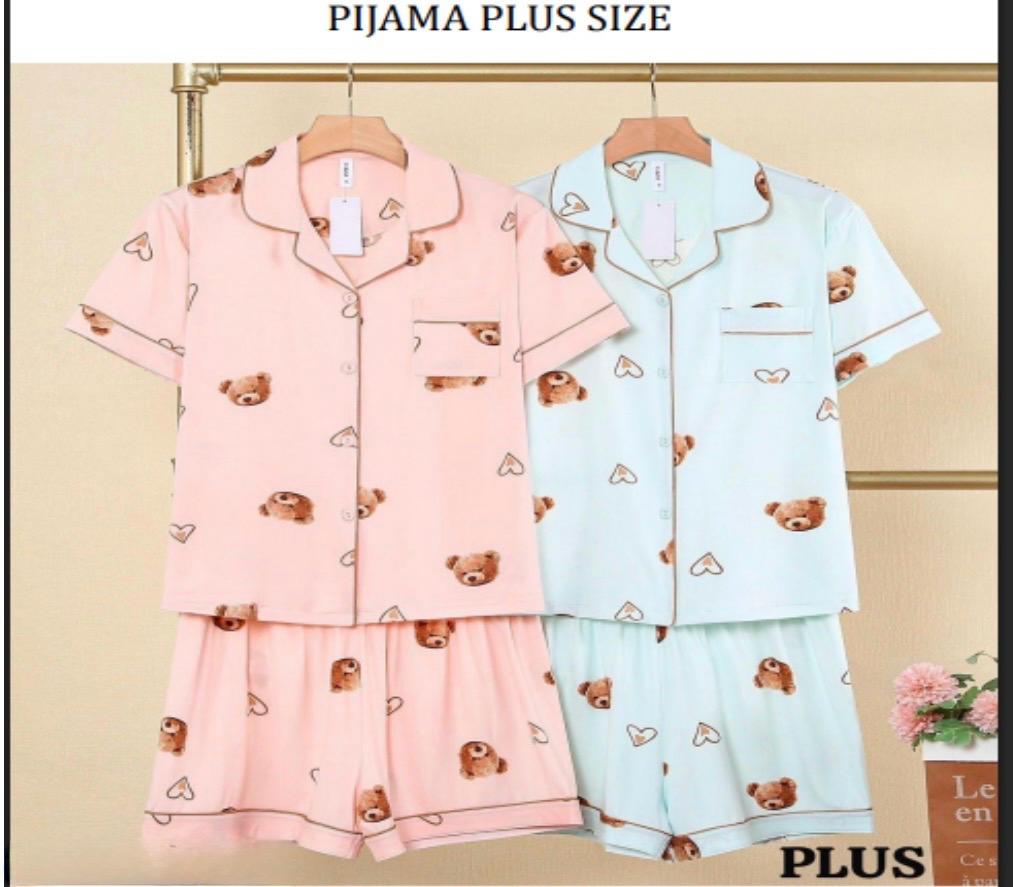Pijama Americano Feminino Plus Size de Verão Estampa de Urso