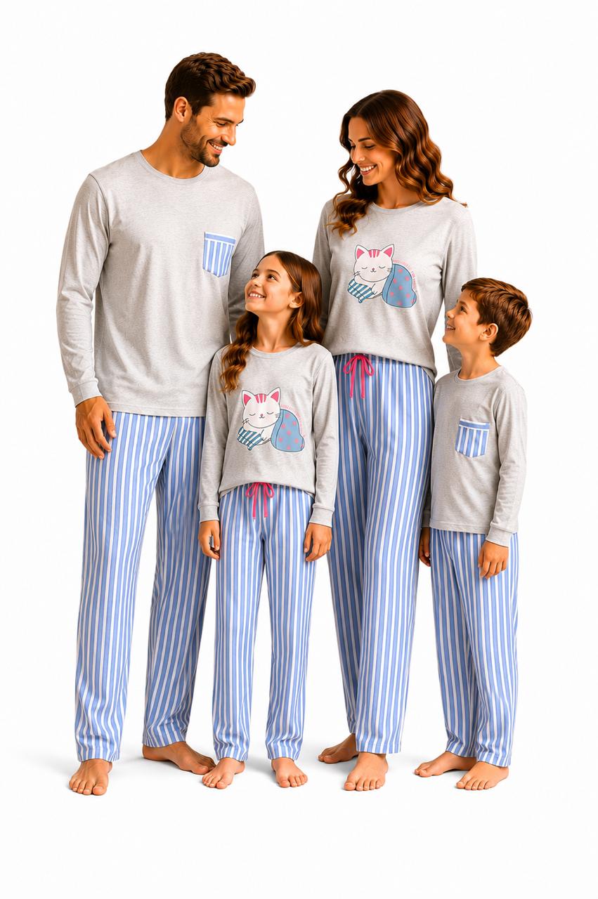 Pijama Feminino Manga Longa Algodão Listrado.