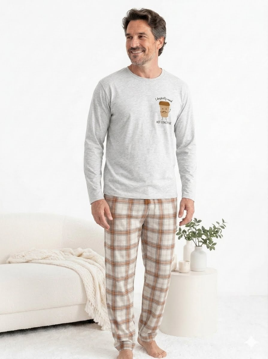 Pijama Masculino Manga Longa Algodão – Estampa Xadrez Classic.